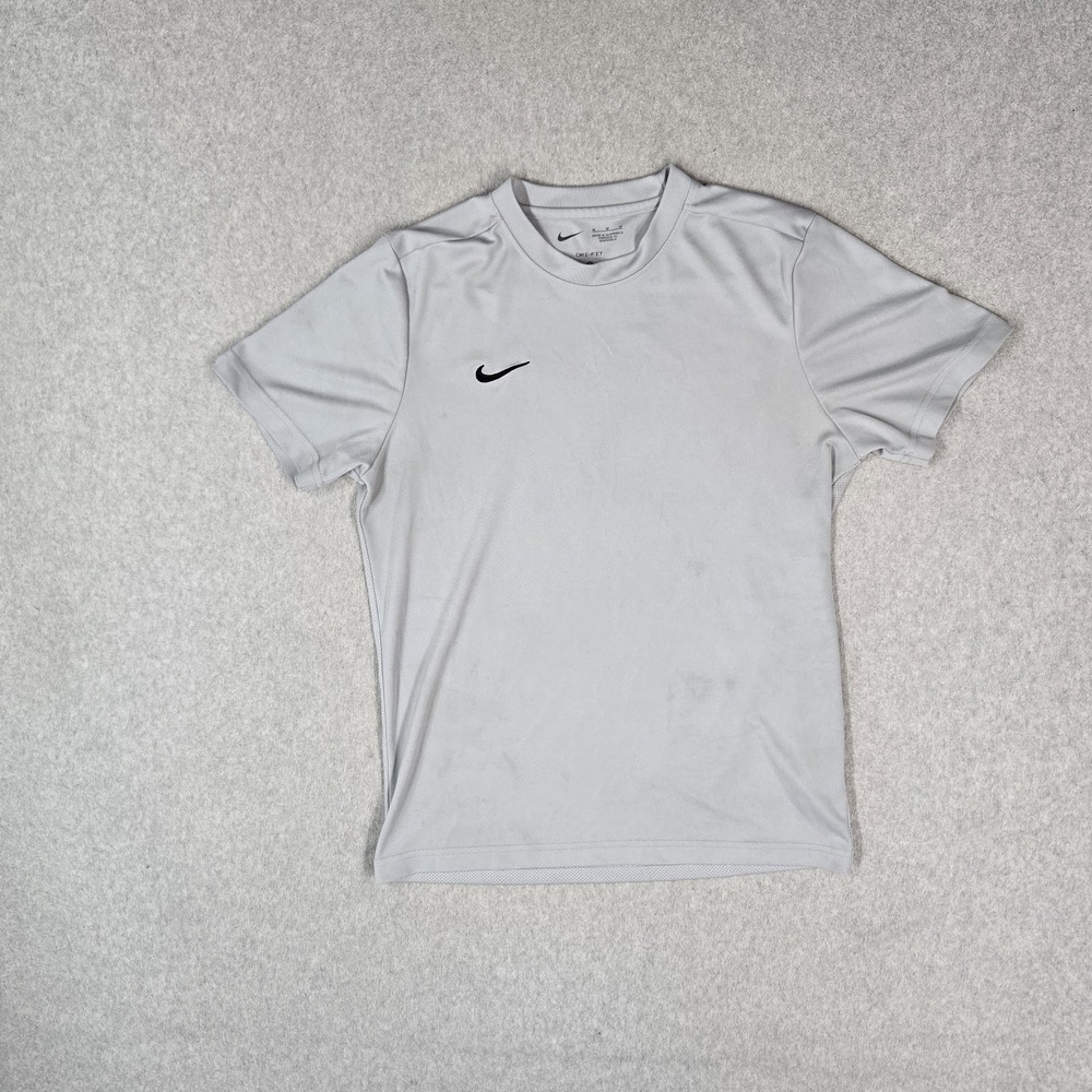 Nike Men Shirt M Gray Swoosh Logo Dri-Fit Short Sleeve Stretch Lightweight